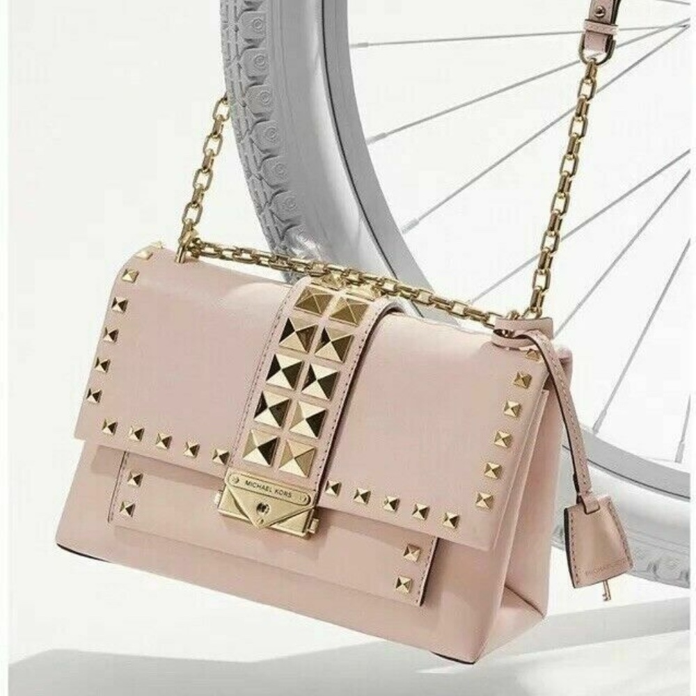 NWT Michael Kors Cece Studded Leather Chain Shoulder Bag Soft Pink/Gold